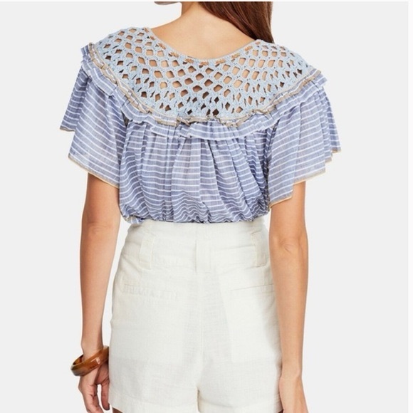 Free People Allora Blue Crop Stripe Top size XS - Picture 3 of 12